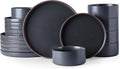 Ceramic Dinnerware Set for 6 - High Edge Stoneware Plates and Bowls
