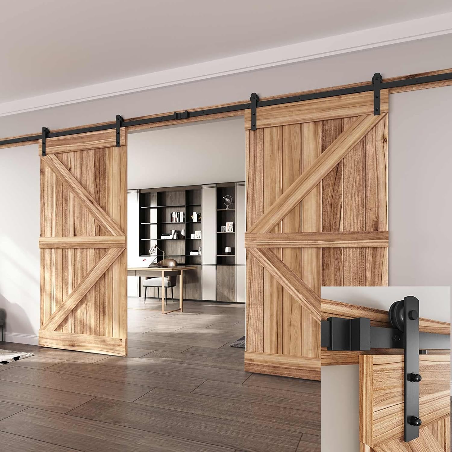 EaseLife 16 FT Double Doors Sliding Barn Door Hardware Kit