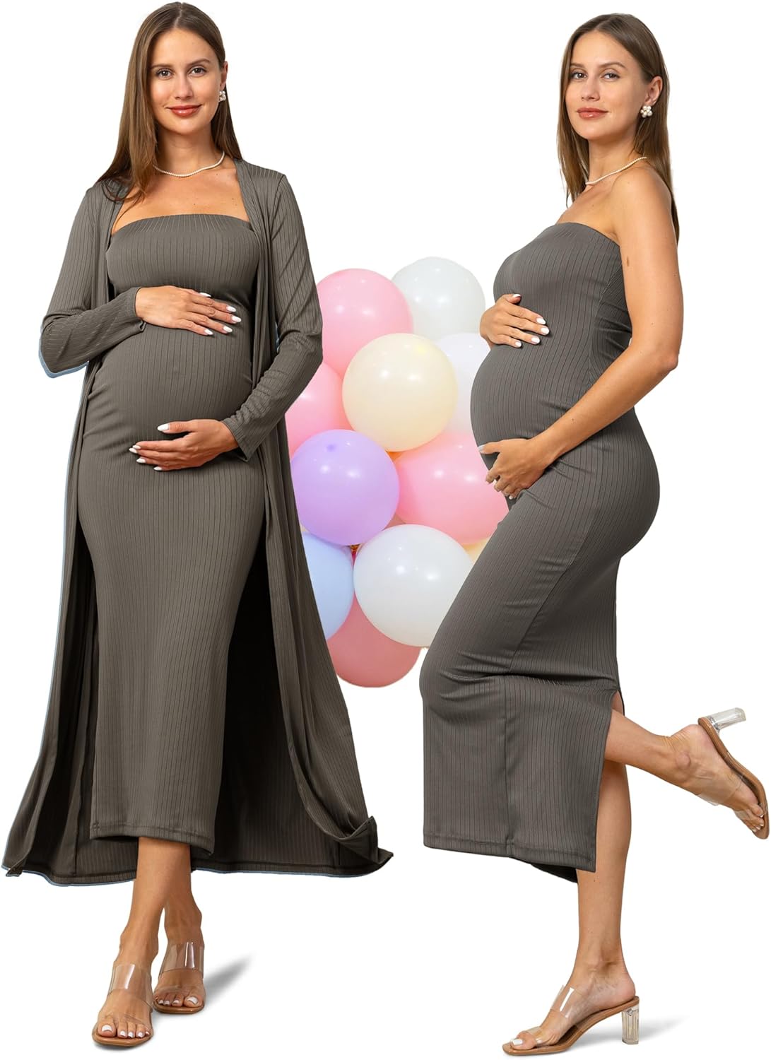 Stylish 2 Piece Maternity Dress Cardigan for Baby Showers