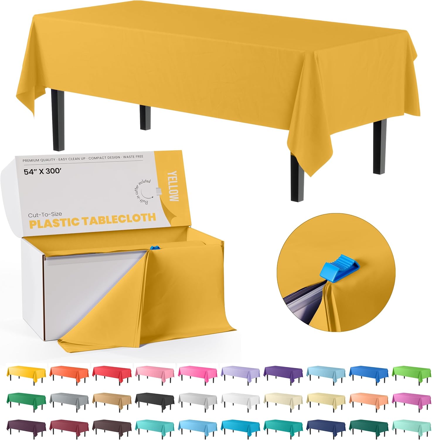 Exquisite Party Solids Yellow Plastic Table Cover Roll for Events