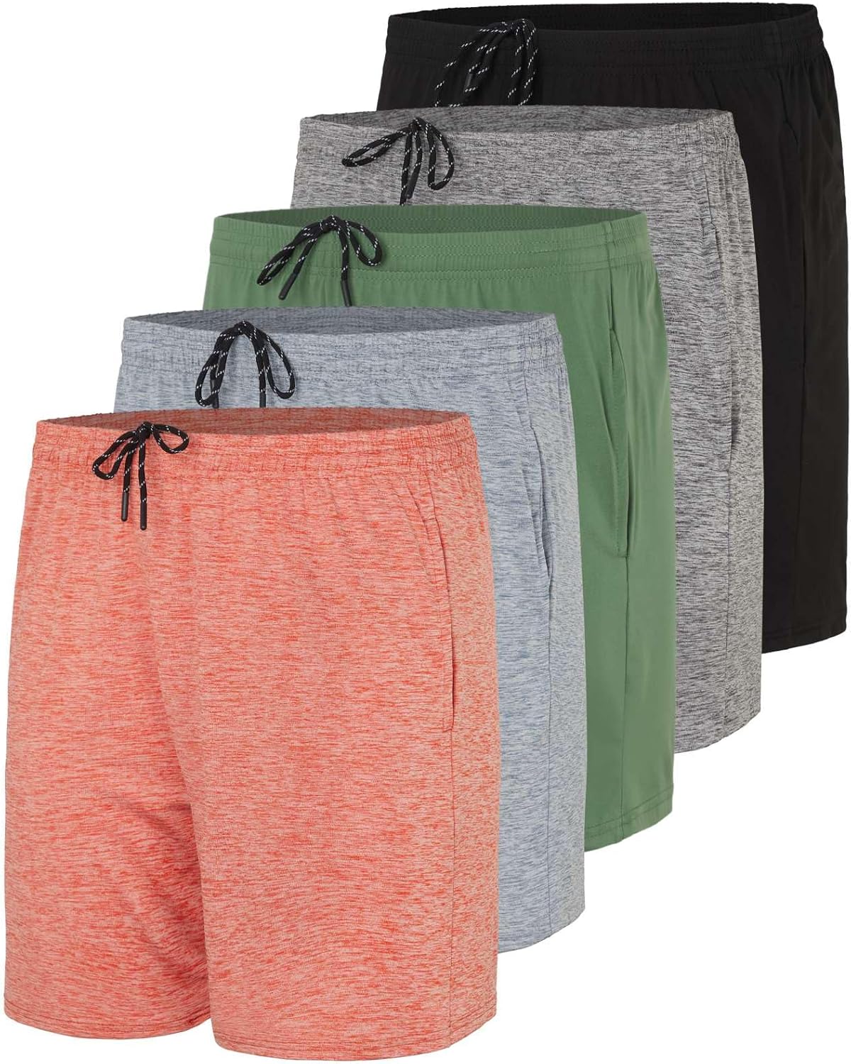 Men's 5 Inch Dry-Fit Running Workout Shorts - 5 Pack Value