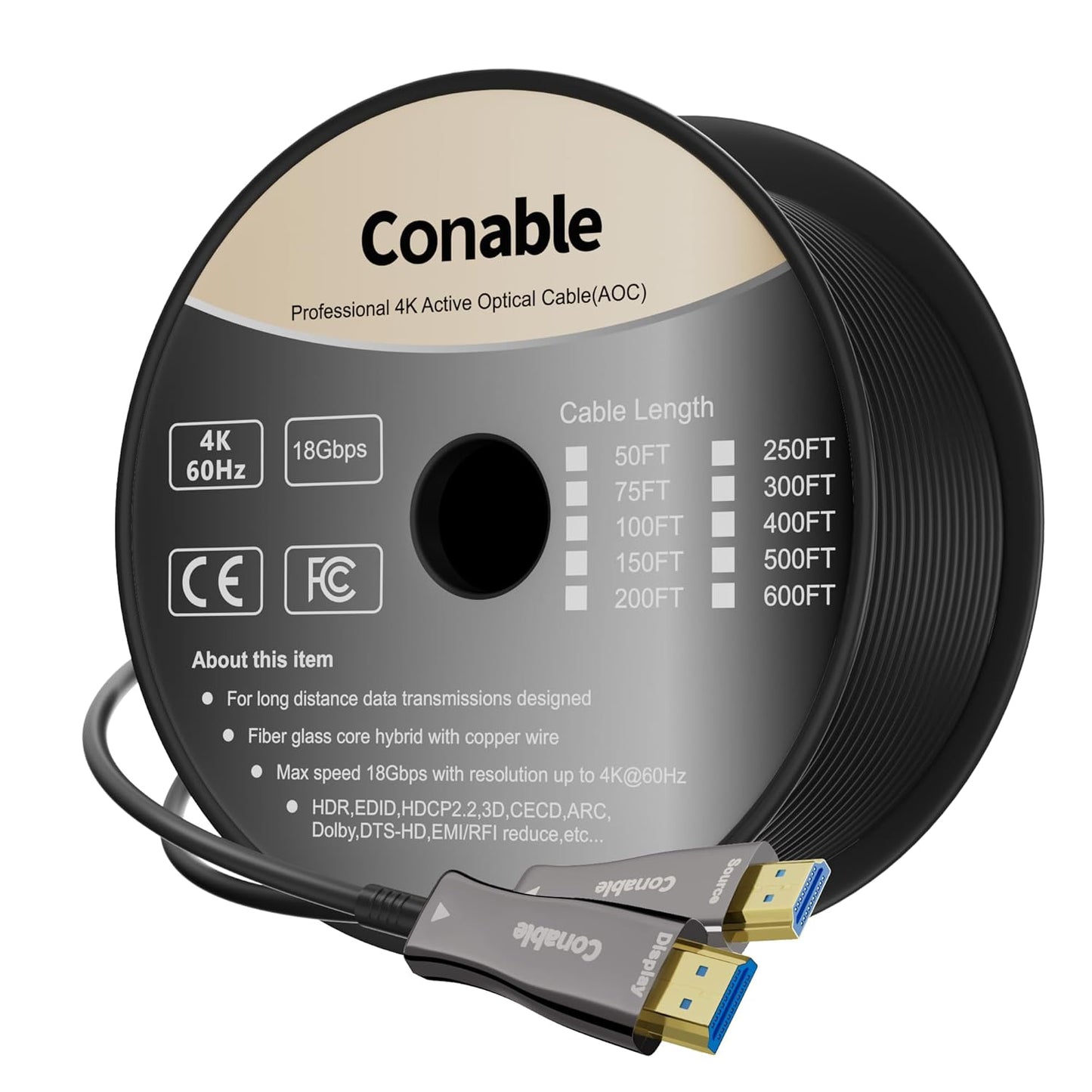 4K HDMI Cable 200 FT - High Speed Fiber Optic 18Gbps