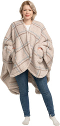 Wearable Blanket Double Sided Sherpa Shawl with Pockets - Cozy Wrap
