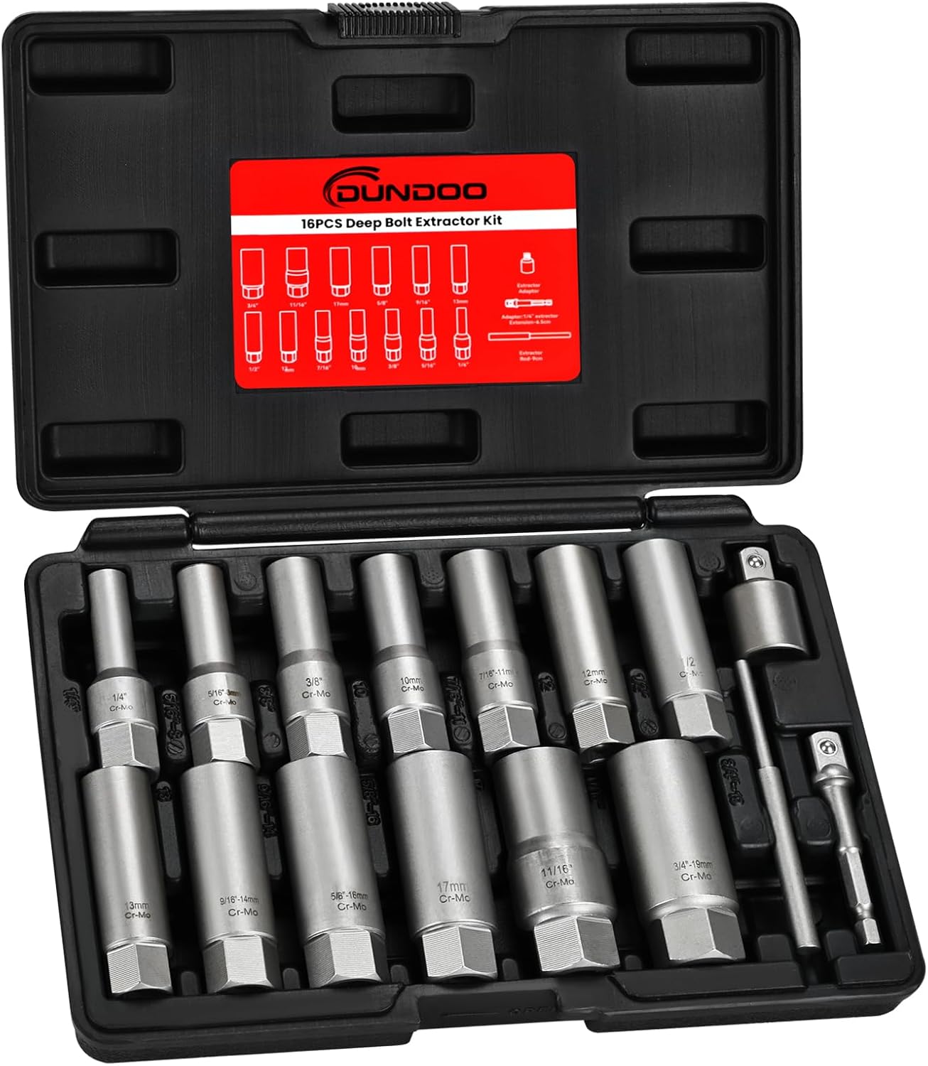 16pcs Bolt Extractor Kit for Stripped, Damaged, and Rusted Bolts