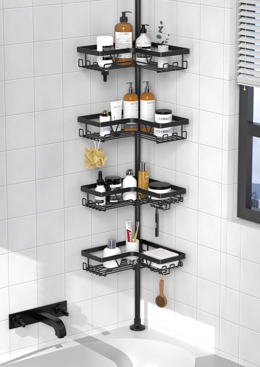 KEGII Corner Shower Caddy Tension Pole for Organized Showers