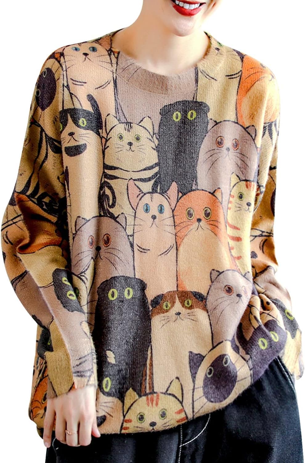YESNO Women Christmas Sweater Graphic Printed Oversized Pullover