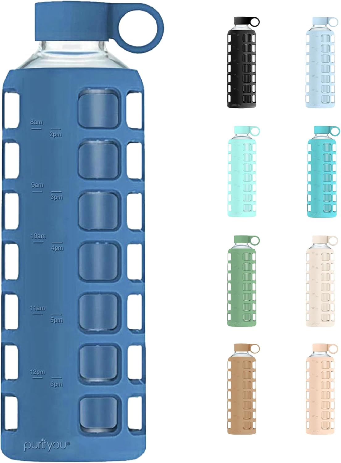purifyou 40oz Borosilicate Glass Water Bottle with Markers