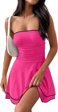 Strapless Tube Dress Sexy Off Shoulder Ruffle Tiered Mini - Flowy Fit