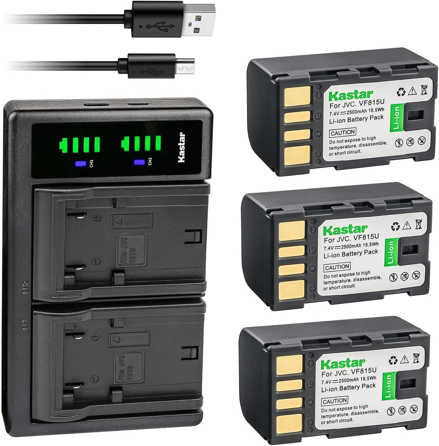 Kastar 3-Pack Battery and USB Charger for JVC Camcorders