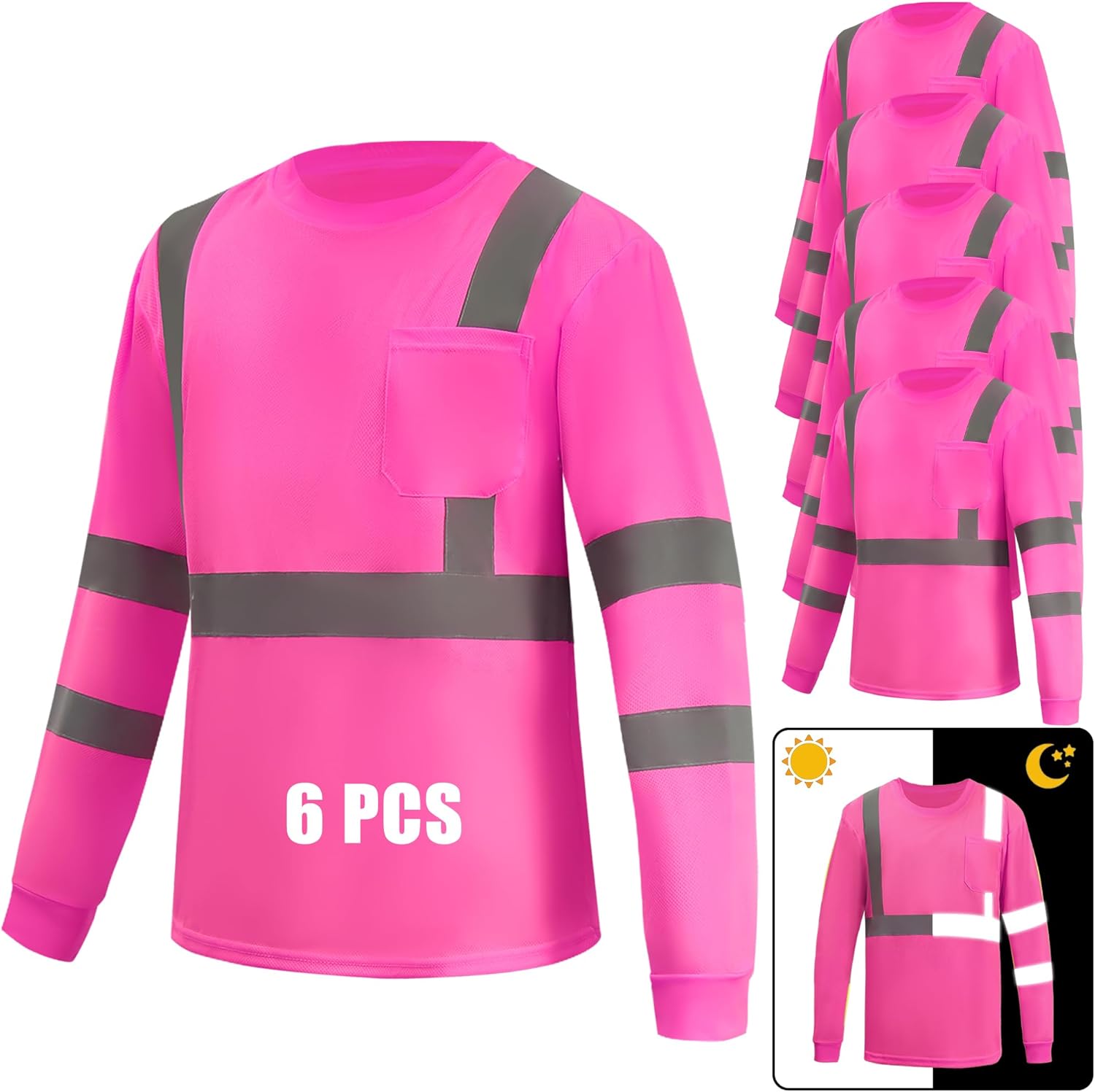 Hi Vis Long Sleeve Safety Shirts Reflective DryBlend Multipack