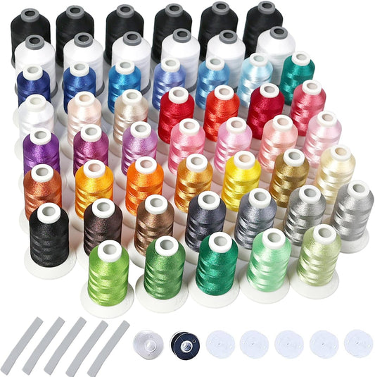 Simthread 54pc Embroidery Kit - 40 Colors + 6 Black & White Threads for Quality Stitching
