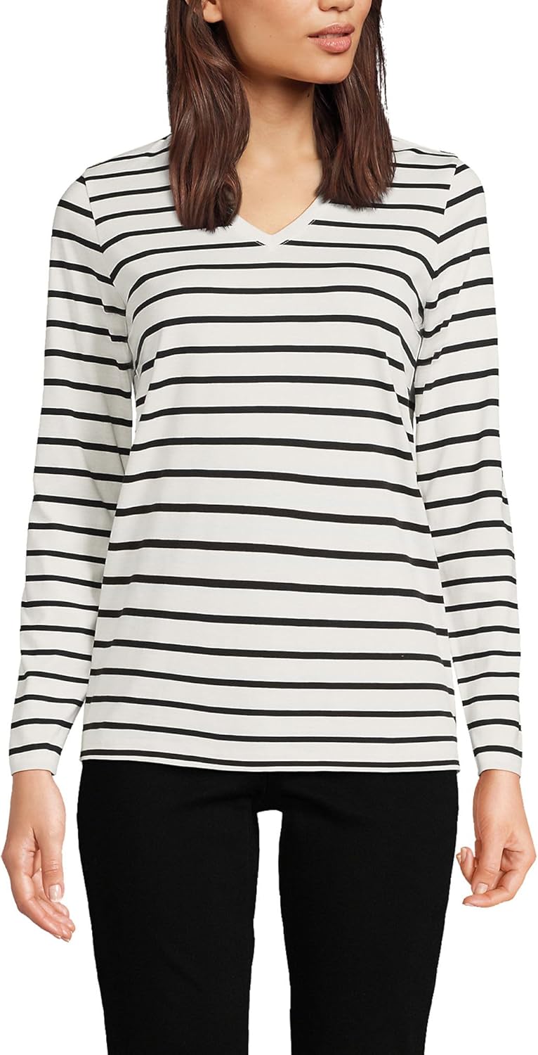 Relaxed Supima Cotton Long Sleeve V-Neck T-Shirt for Women