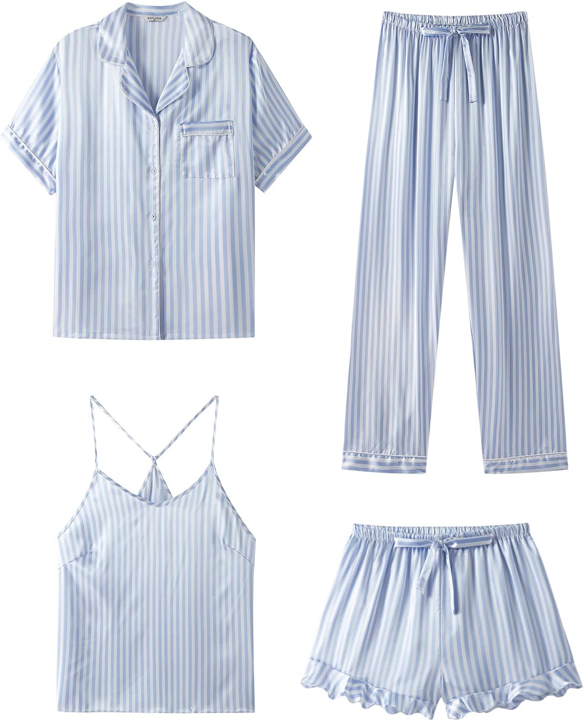 Luxurious 4Pcs Silk Pajamas Set for Women by SAPJON - Comfort & Style