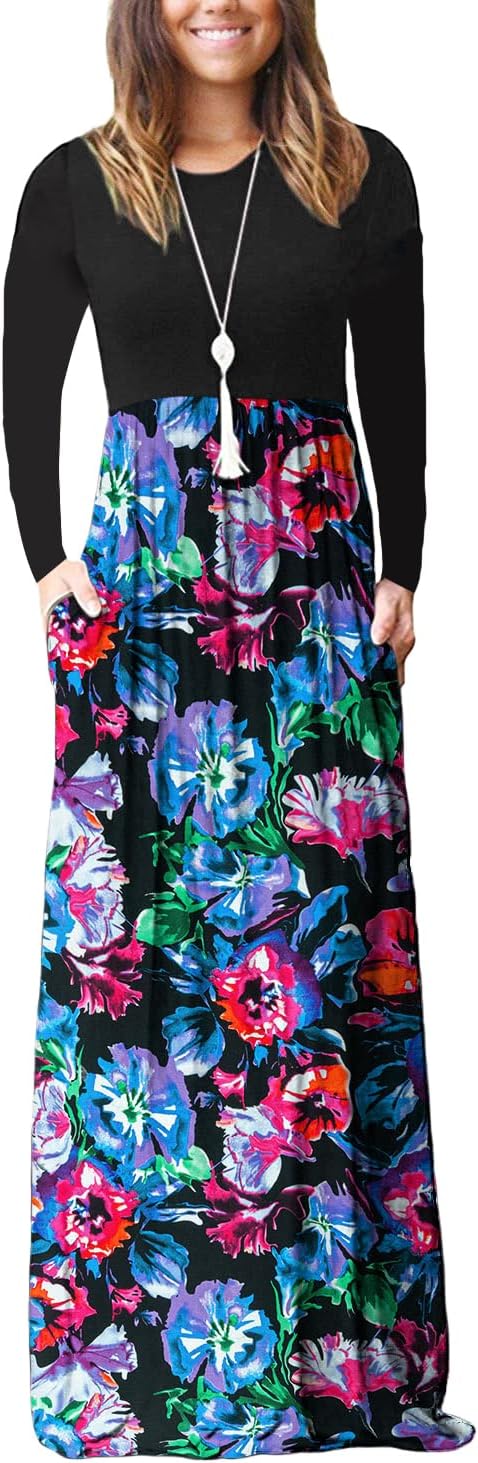 EUOVMY Women's Long Sleeve Maxi Dress with Pockets for Comfort