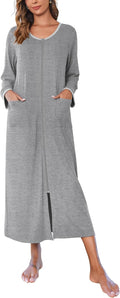 Ekouaer Women Long House Coat Zipper Front Robes Full Length - Soft