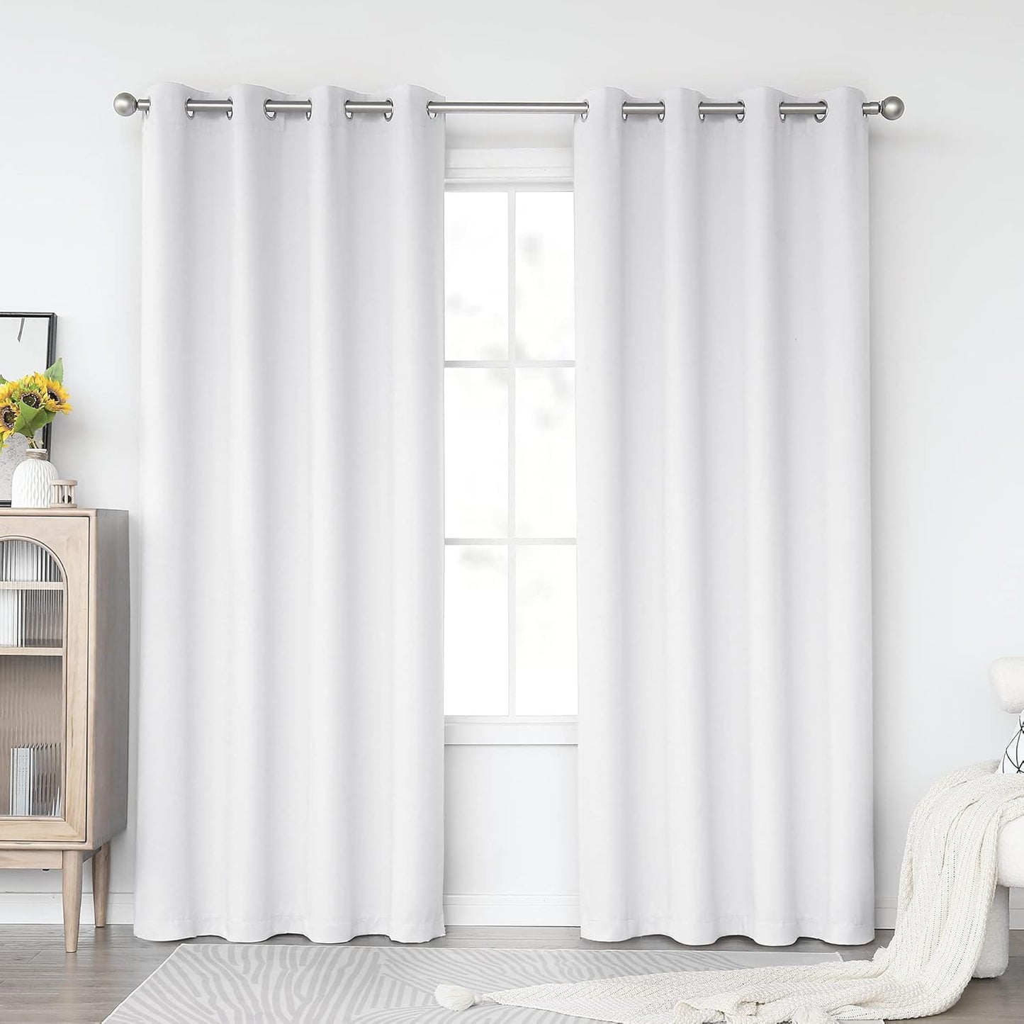 Grommet Thermal Insulated Greyish White Curtains for Living Room