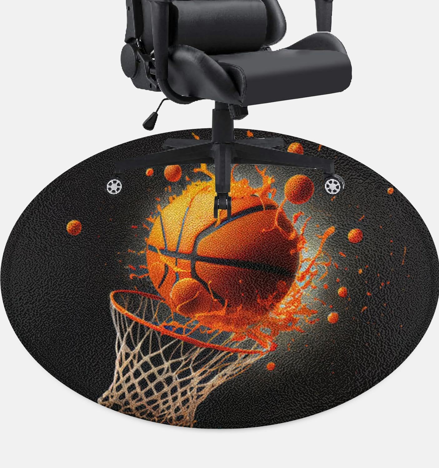 Orange Round Area Rug for Hardwood Floor - Slam Dunk Style!