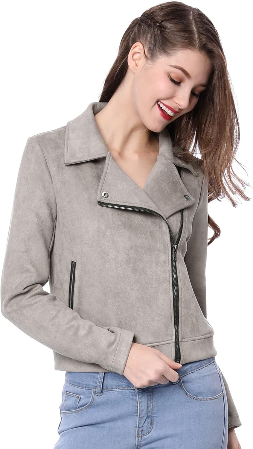 Stylish Faux Suede Biker Moto Jacket for Women by Allegra K