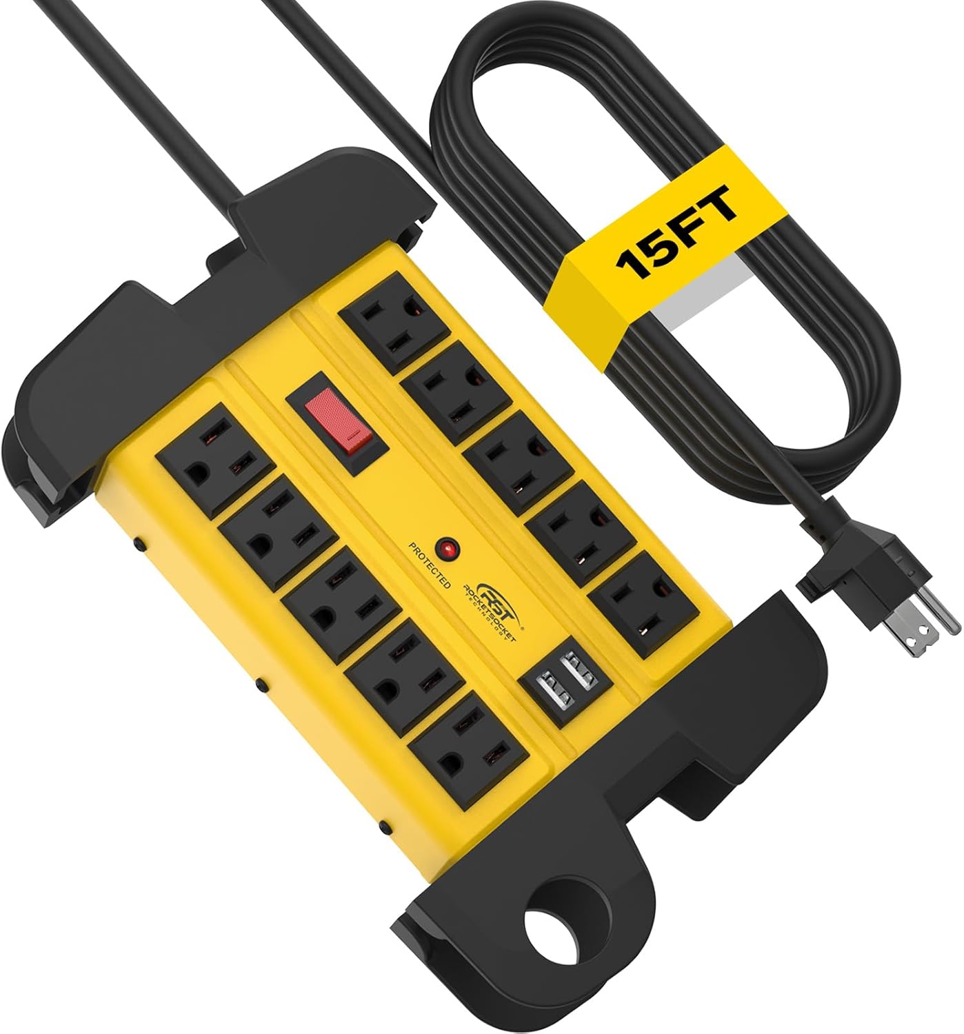 CRST Heavy Duty Power Strip with USB and 15FT Cord for Safety