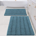 Chenille Striped 2-Piece Bath Mat Set - Ultra Thick, Super Absorbent