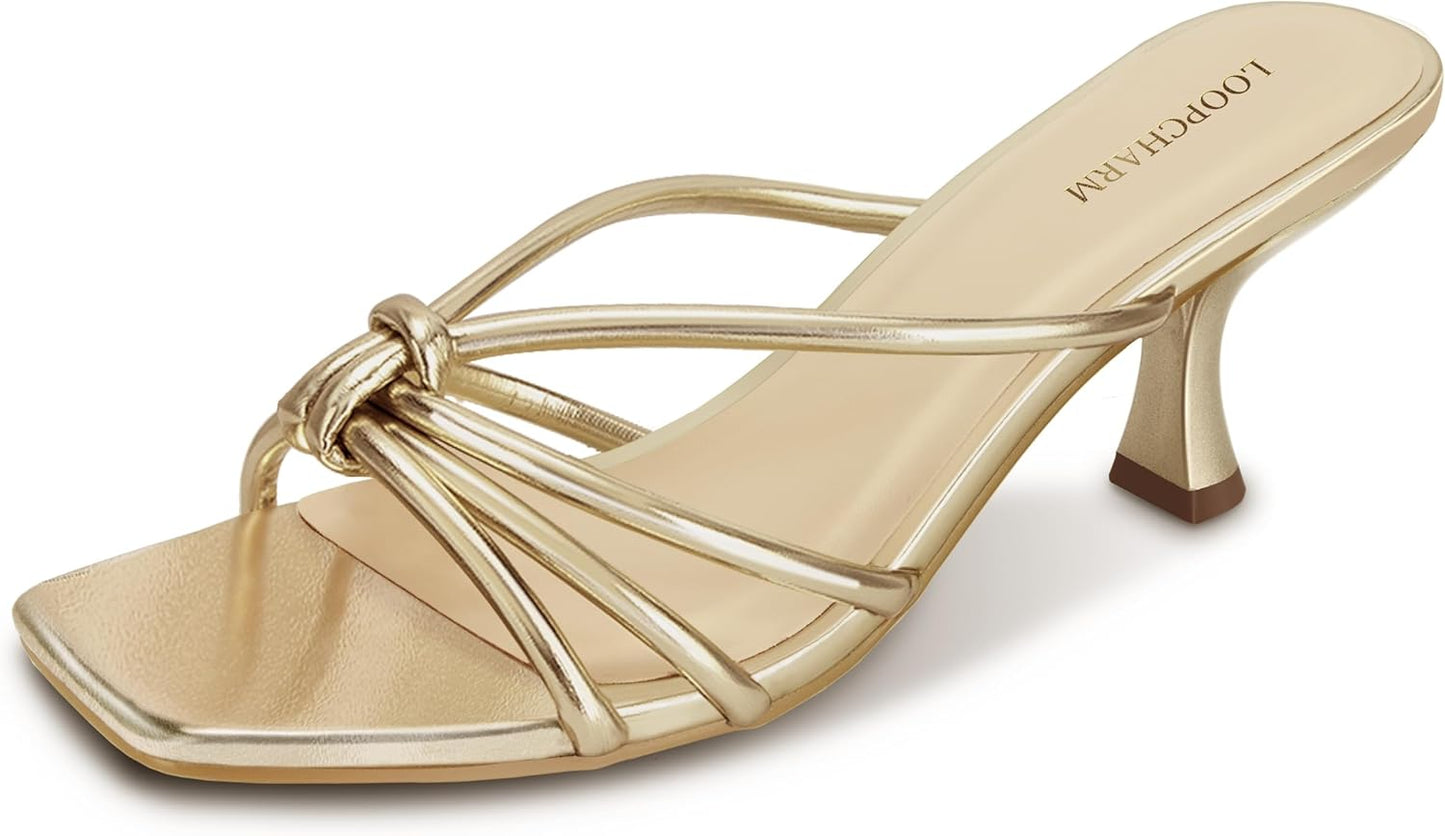 Women's Strappy Square Open Toe Kitten Heels Sandals for Summer