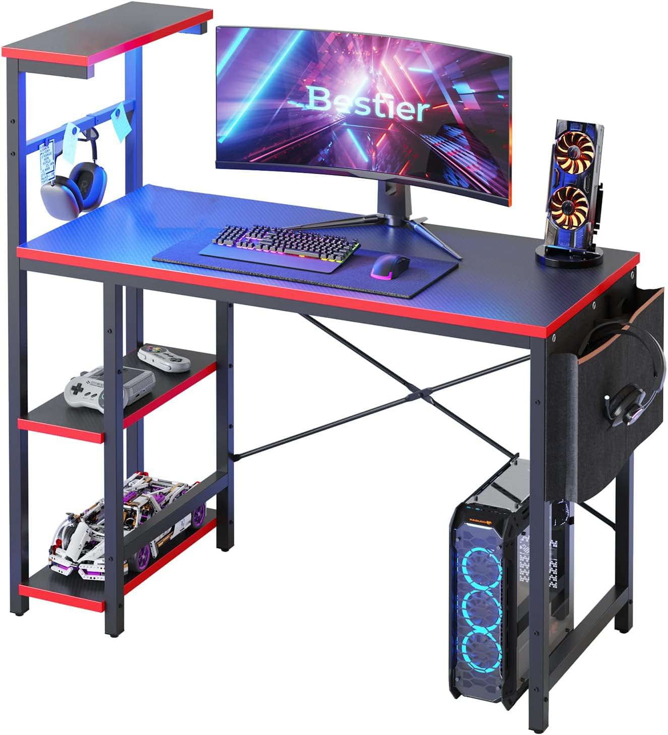 Bestier Gaming Desk with LED Lights for Small Spaces and More