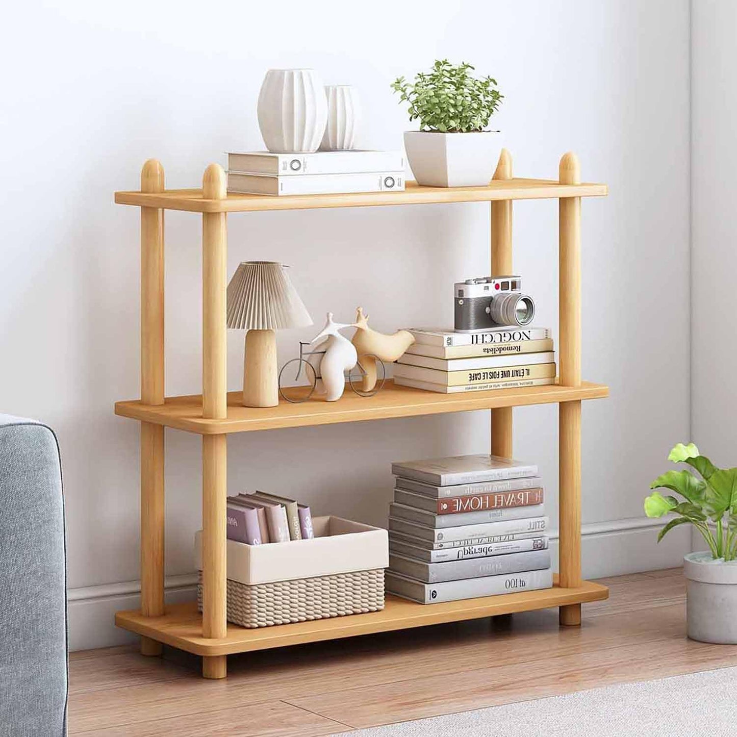 IOTXY 3-Tier Wooden Shelf Bookcase for Modern Home and Office