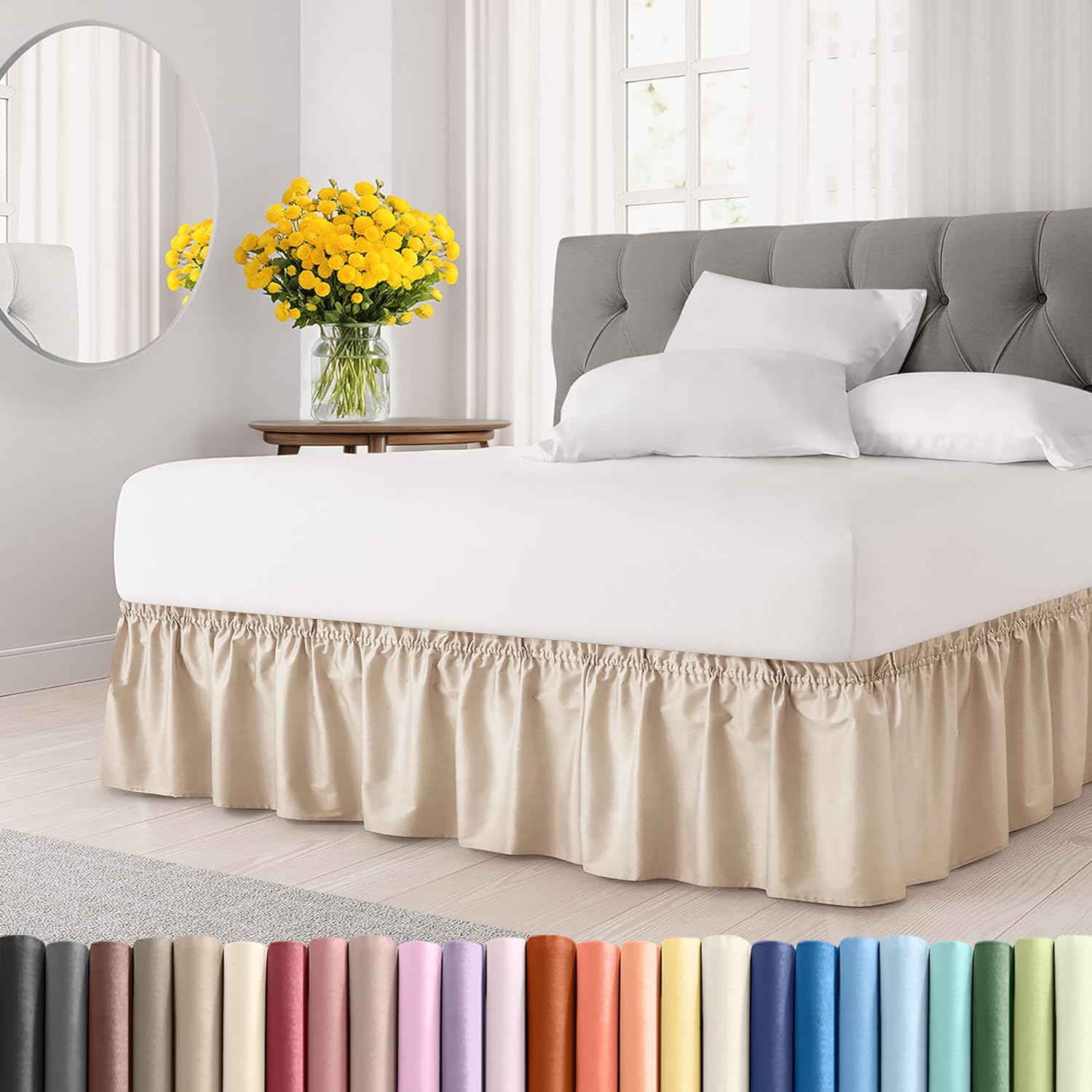 Wrap Around Dust Ruffle Bed Skirt for King Size Beds - Cream