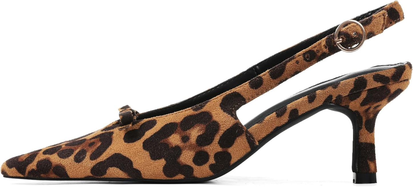 Slingback Heels for Women with Bow Ankle Strap and Comfort