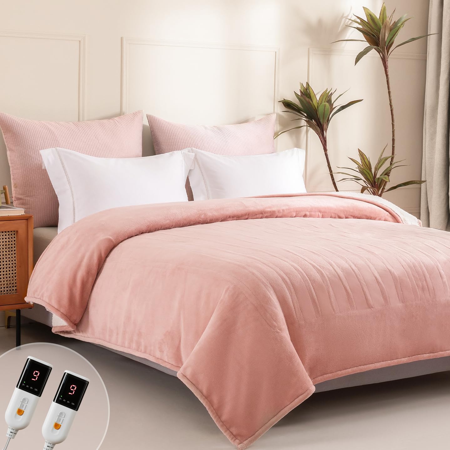 Heated Blanket Queen Size with Dual Controllers and 9 Settings