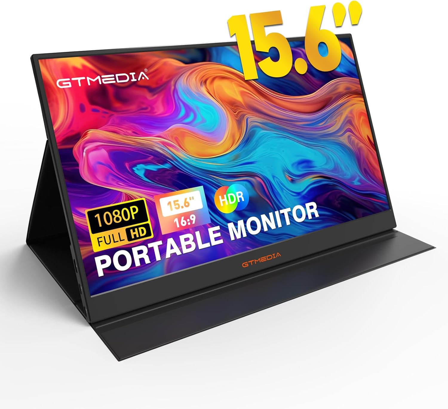 15.6 FHD Portable Monitor - Dual Speakers, Smart Cover, Slim Design - XYTEC