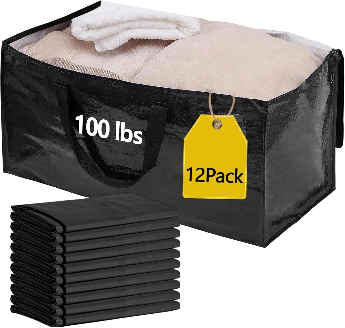 12 Pack Waterproof Moving Bags with Strong Zippers for Storage