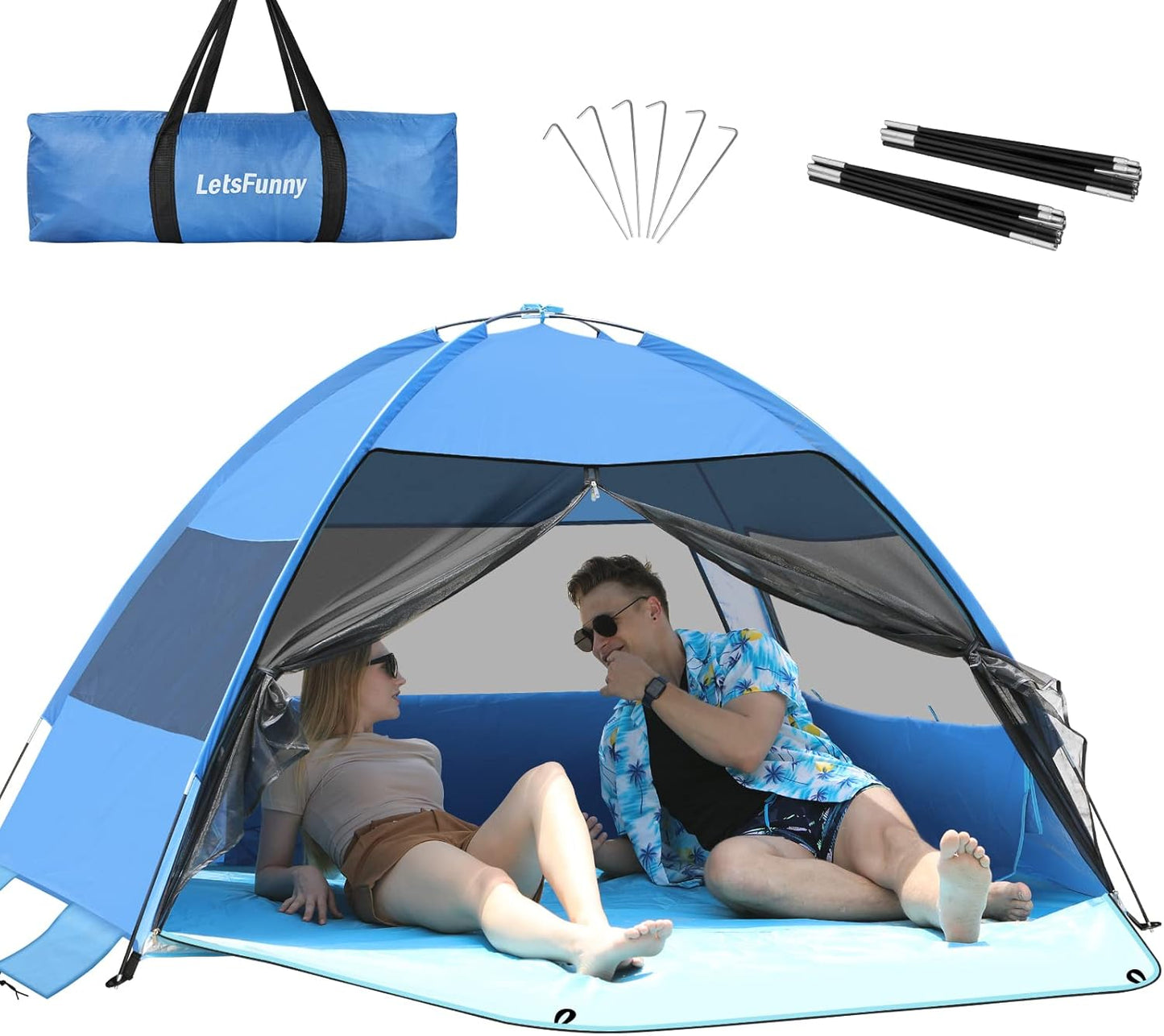 Large 3-4 Person Beach Tent with UPF 50+ Protection and Ventilation