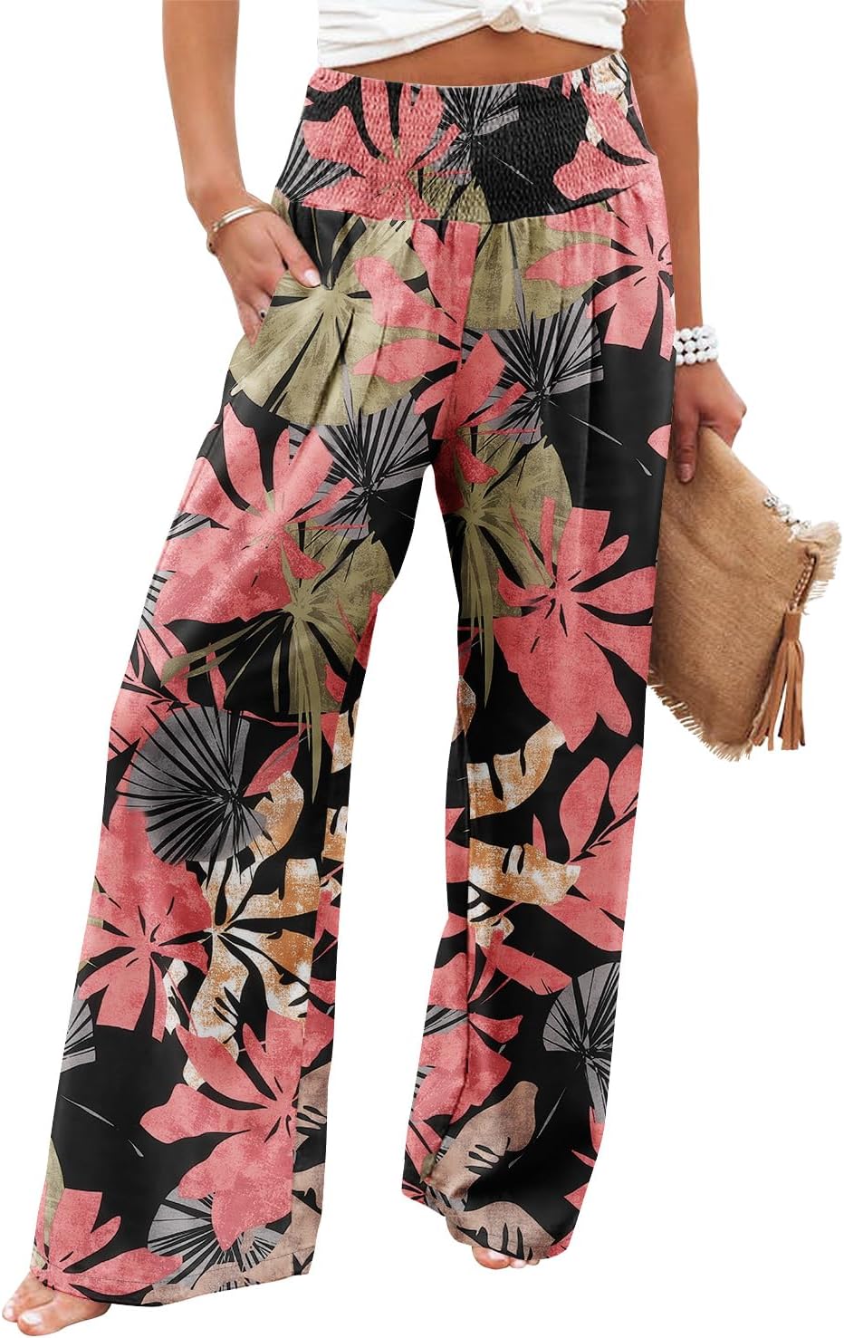 Angerella Womens Elastic High Waisted Palazzo Pants for Comfort