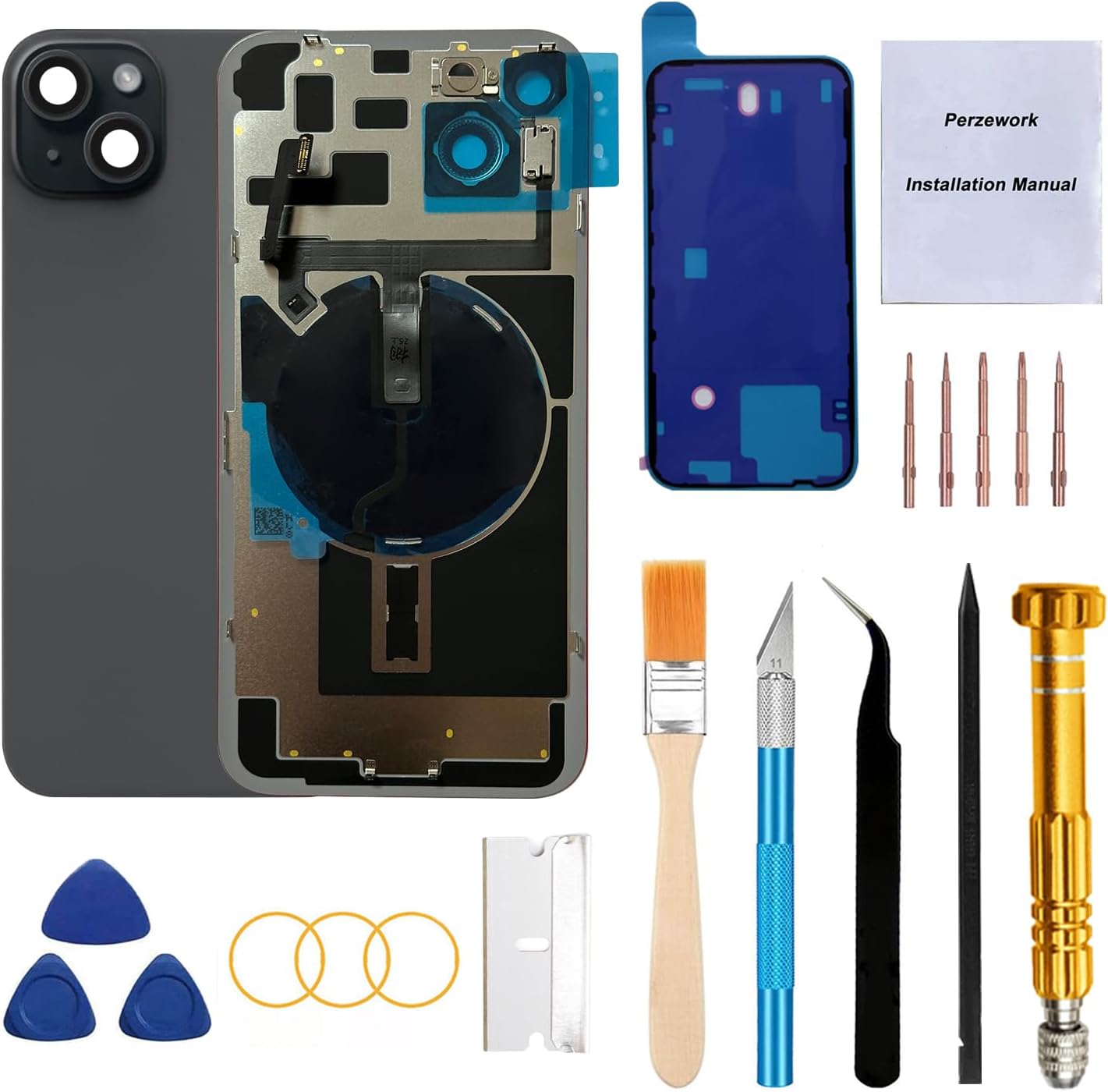 Rear Back Glass Replacement for iPhone 15 with Repair Kit