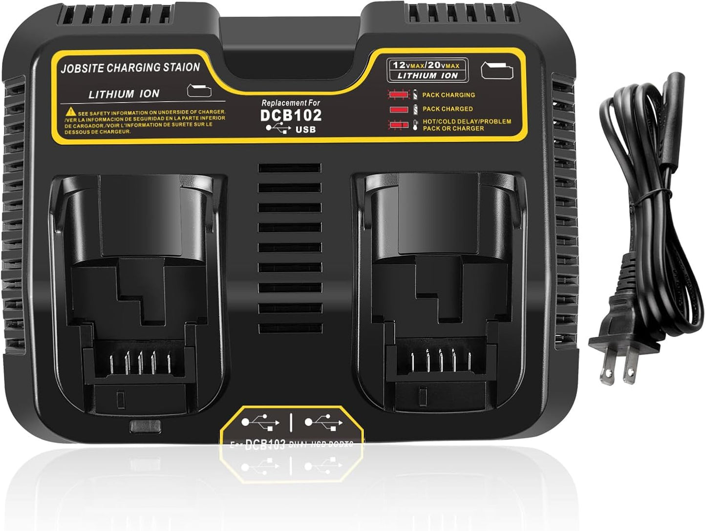 DCB102 Fast Charger for DeWalt 20V Max Battery with USB Port