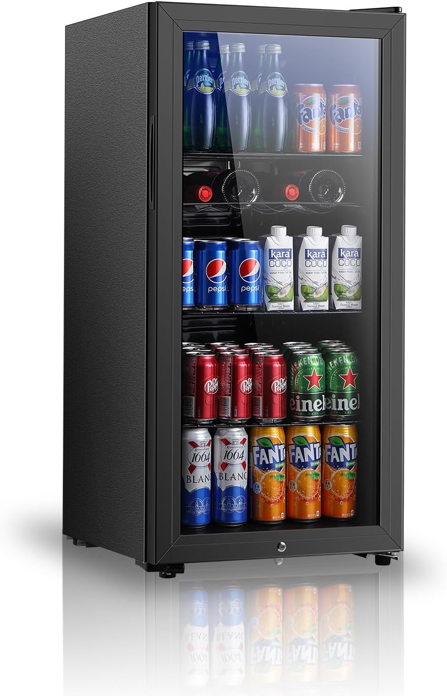 Compact Beverage Refrigerator with Double Glass Door for Home