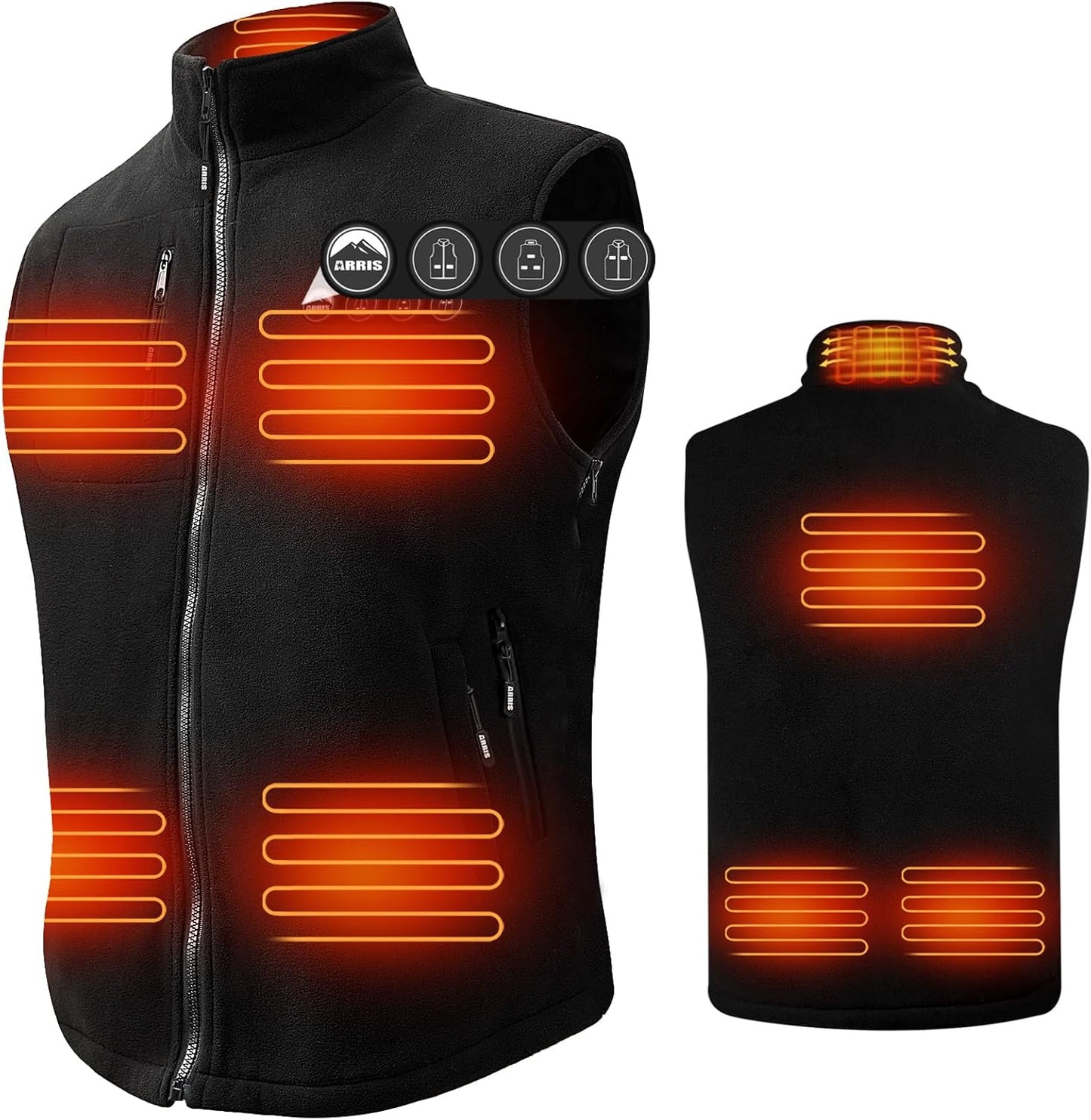 ARRIS Fleece Heated Vest for Men with 8 Heating Zones