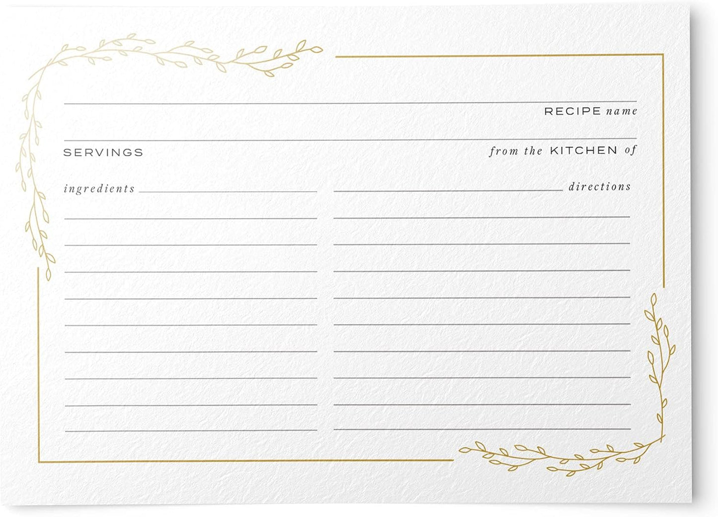 50 Floral Foil Border Recipe Cards - 4x6 inches (Gold Foil/White)