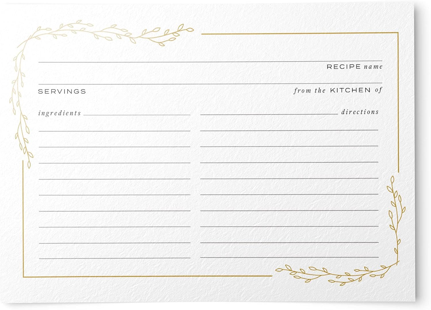 50 Floral Foil Border Recipe Cards - 4x6 inches (Gold Foil/White)
