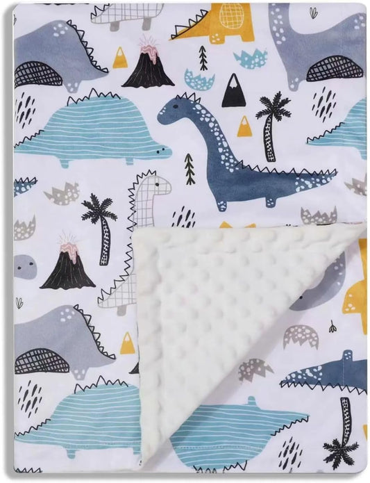 Dinos Printed Baby Blanket by Donsonny, Soft Minky, Double Layer Backing