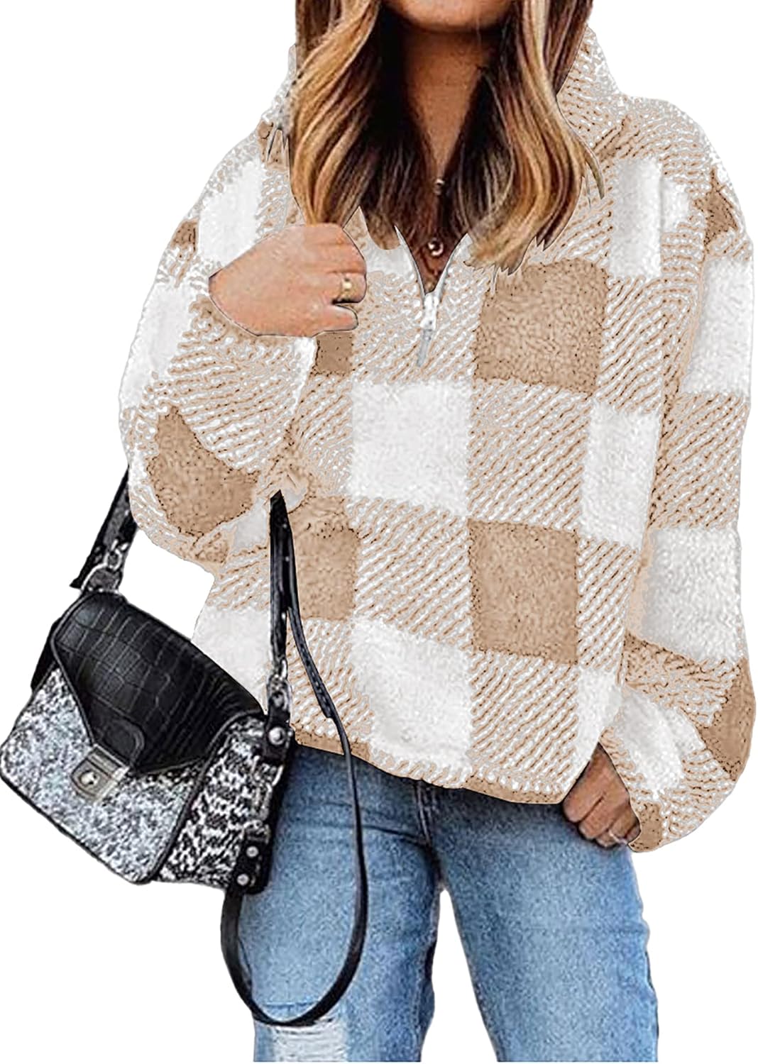 BTFBM Womens Sweatshirt Sherpa Quarter Zip Pullover for Fall