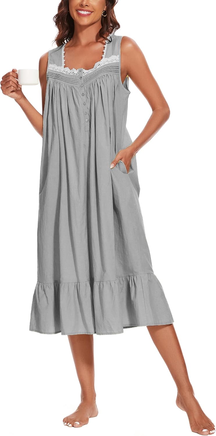 AVIIER 100% Cotton Nightgowns for Women with Pockets