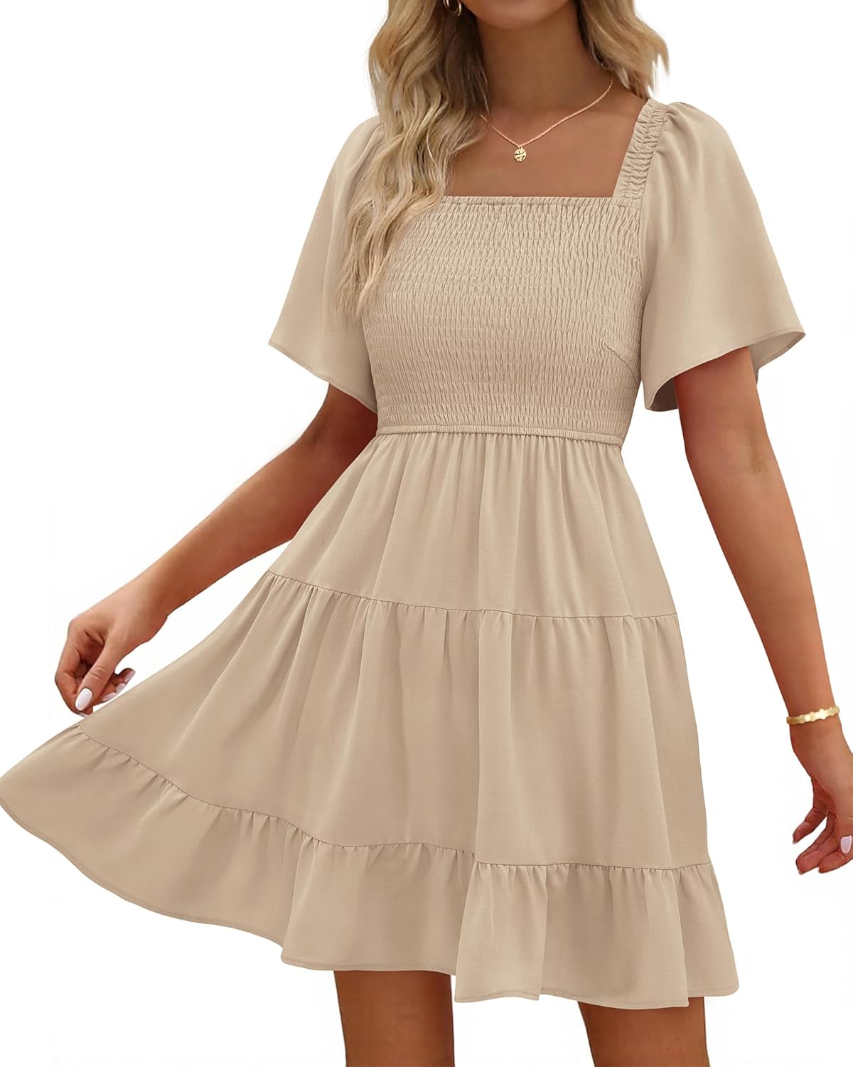 BTFBM Women's Summer Smocked Mini Dress with Pockets and Ruffles