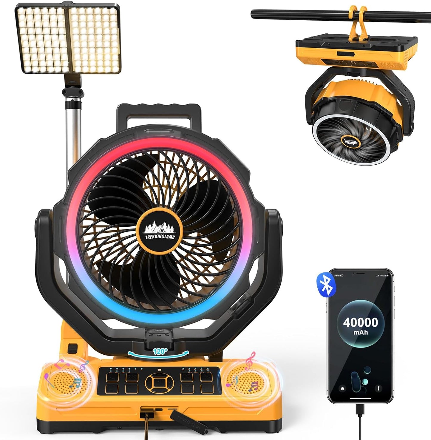 40000mAh Rechargeable Camping Fan with Bluetooth Speaker & LED