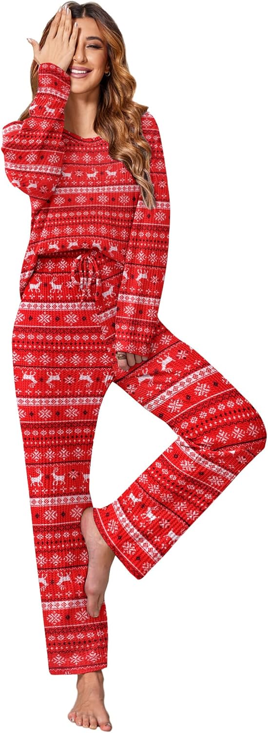 Ekouaer Women's Waffle Knit Pajama Sets for Cozy Comfort