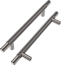 Alzassbg 5 in Hole Centers Black Nickel Cabinet Pulls - Knurled T Bar