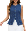 Womens Denim Vest Top Sleeveless Jean Vest Button Down - Cropped Slim