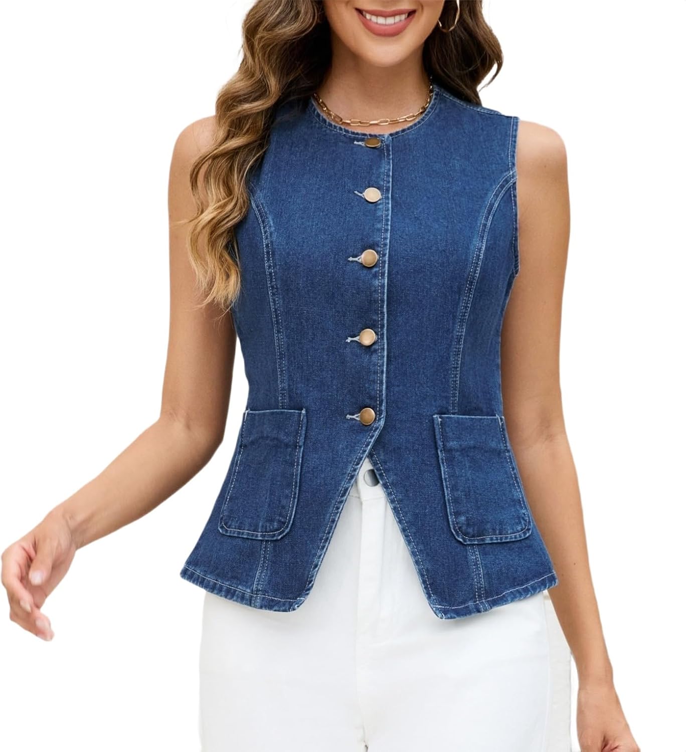 Denim Vest Top for Women - Stylish Sleeveless Jean Waistcoat