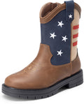 Kids Patriotic Cowboy Boots with Side Zipper - Flag Pattern
